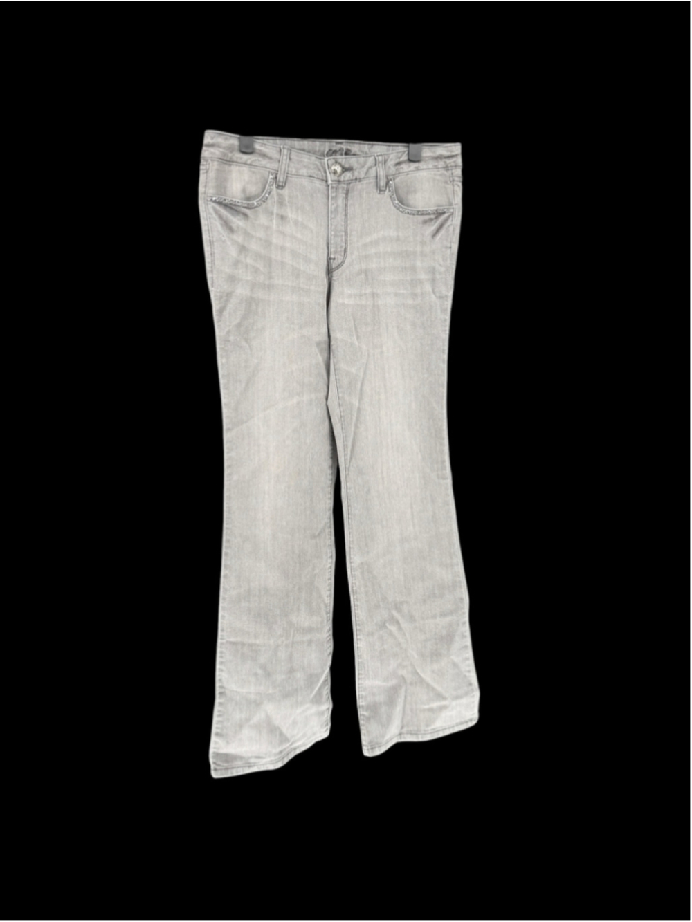 Women's Cache Boot Cut Jeans Size 8 Grey with Rhinestone Embellishments